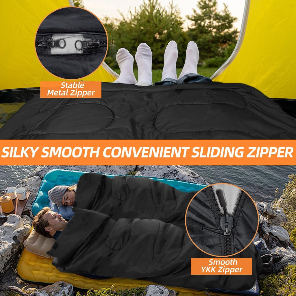 Double Sleeping Bags for Adults, 2 Person Camping Sleeping Bag for Cold & Warm Weather