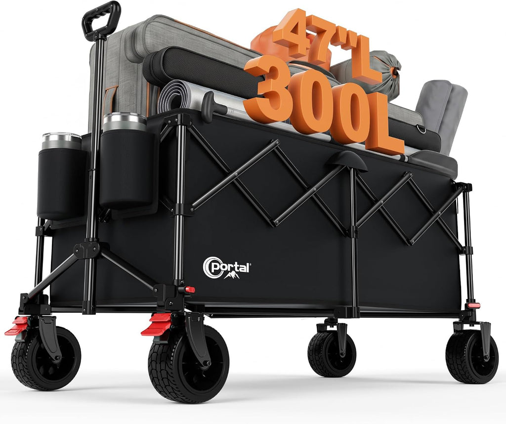 Portal Ultra Compact Folding Wagon Cart with Brakes, 300L Large Cart
