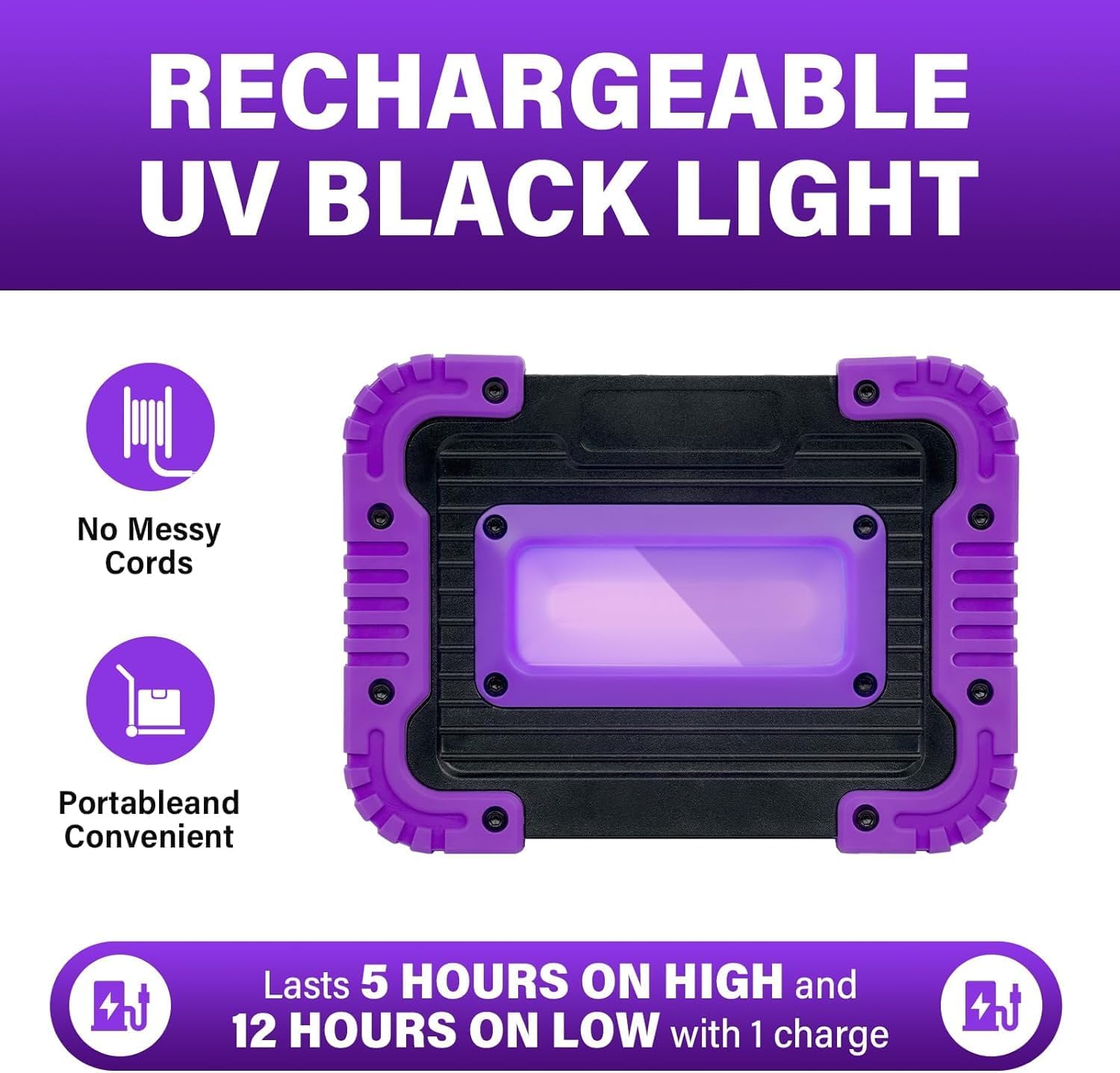 Rechargeable Black Light, Cordless 395nm LED Blacklight for Neon Glow Party