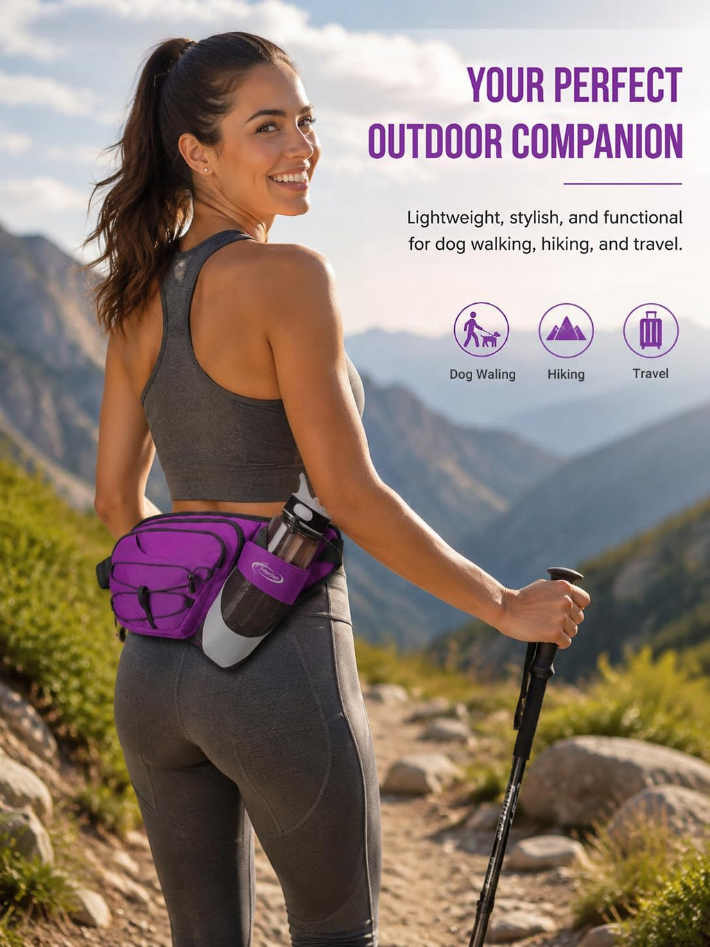 AiRunTech Fanny Pack with Water Bottle Holder, Hiking Waist Bag for Walking Accessories Essentials, Hiking Hydration Gear Gift Women Men
