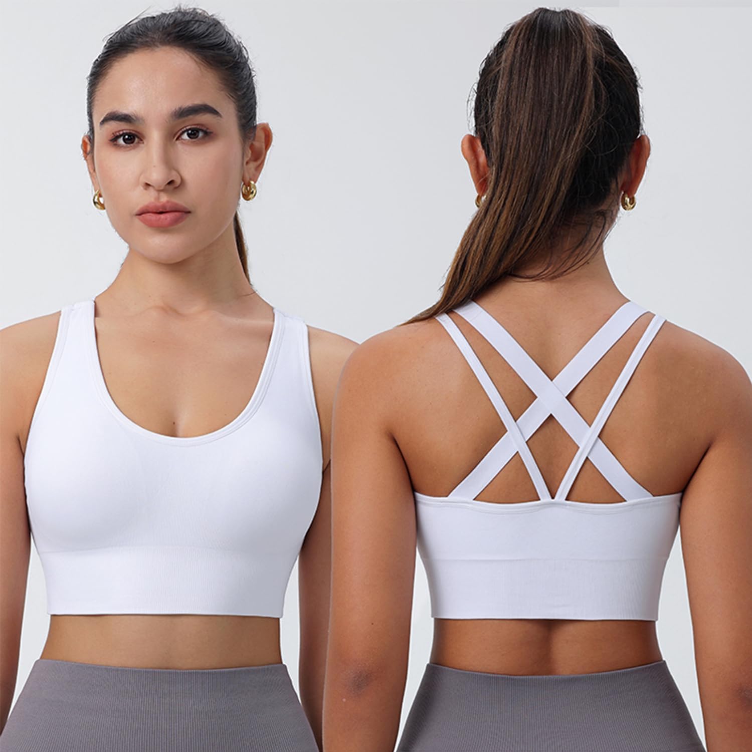 Women's Cross Back Sport Bras, Padded Strappy Seamless Low Impact 3-5 Pack