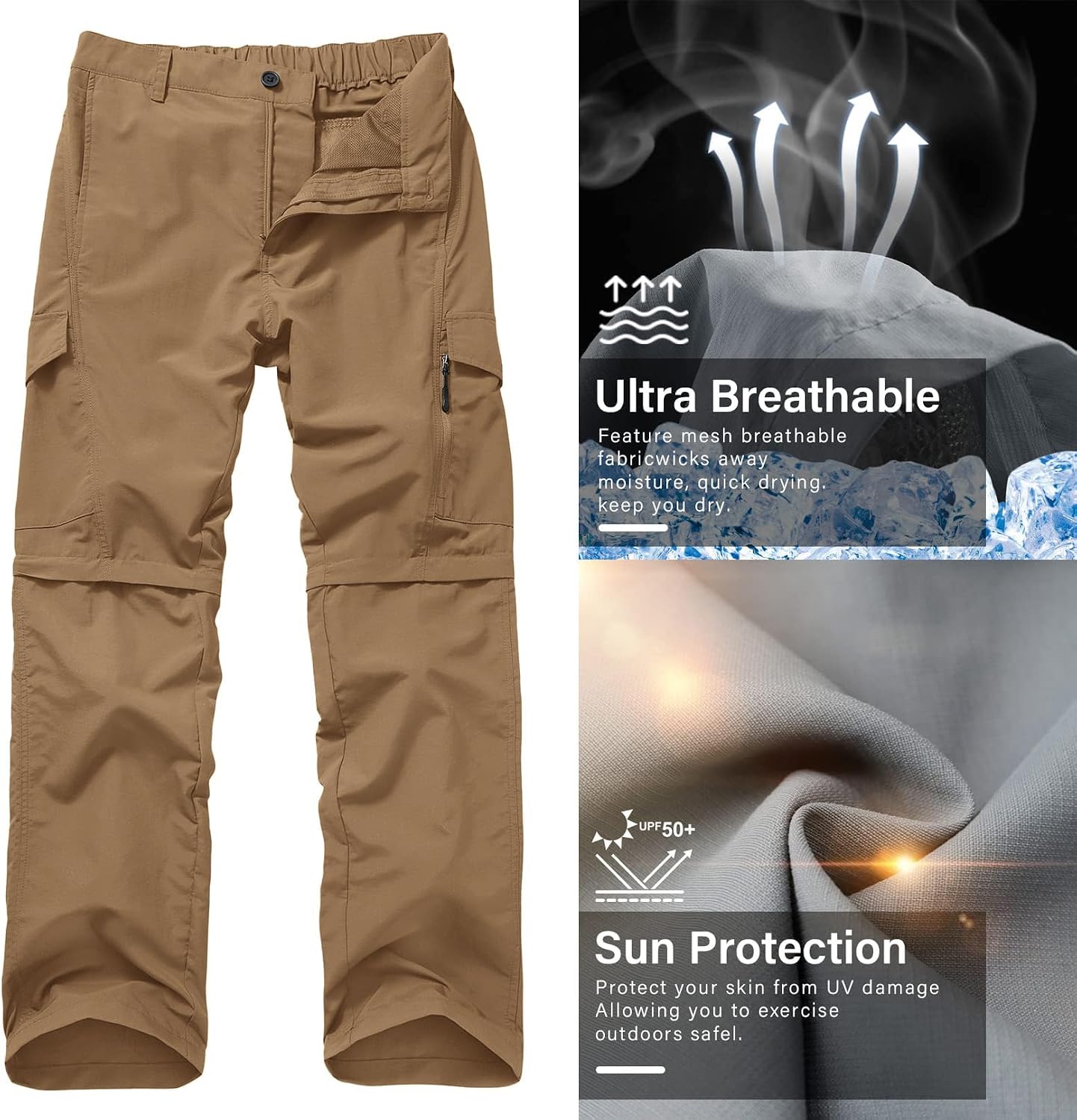 linlon Boy Scout Pants Hiking Mens Convertible Zip Off Safari Fishing