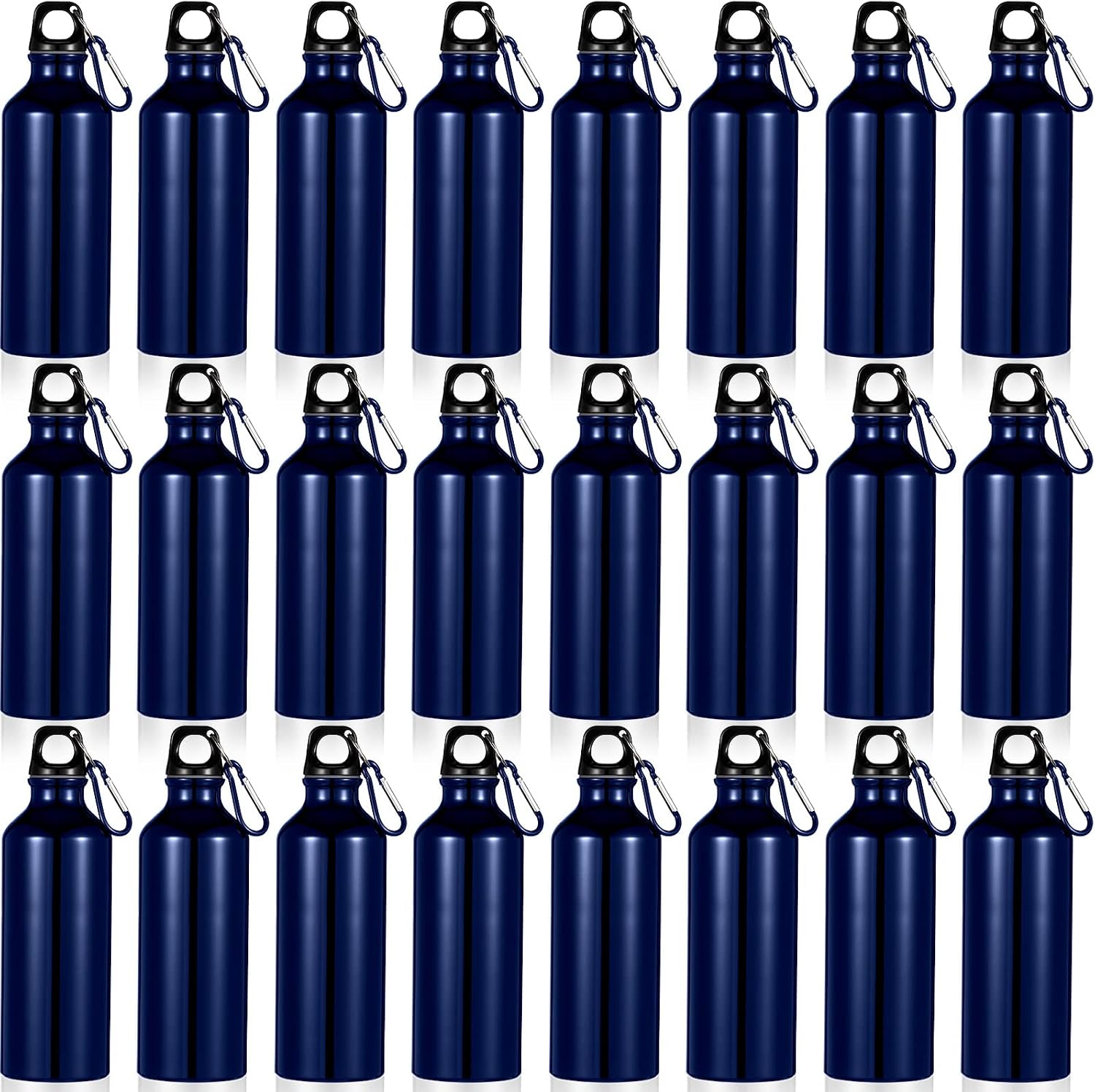 24 Pcs Aluminum Water Bottle 17oz Aluminum Reusable Bottles with Clips Sports Lightweight Water Multipack Easy Carry Leakproof Travel for Gym Hiking Cycling Sports Outdoor(Dark Blue)