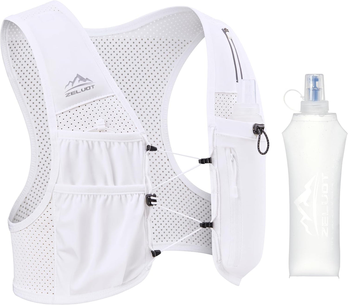 Zelvot Running Vest for Women Men, US Patent, Adjustable Chest Straps Running Hydration Vest with 500ml Soft Flask, Lightweight Reflective Hydration Backpack for Marathon
