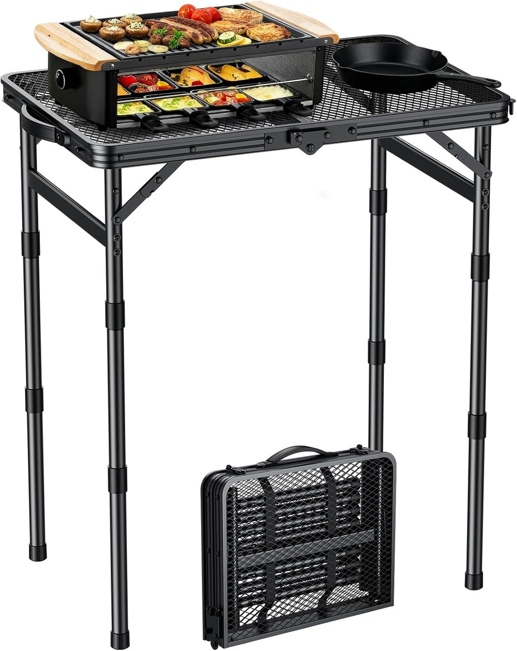 EYPINS Folding Grill Table,3-Height Camping Table,Heat-Resistant Mesh Top