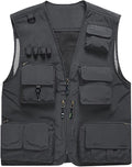 Flygo Men's Casual Lightweight Outdoor Fishing Work Safari Travel Photo Cargo Vest Jacket Multi Pockets