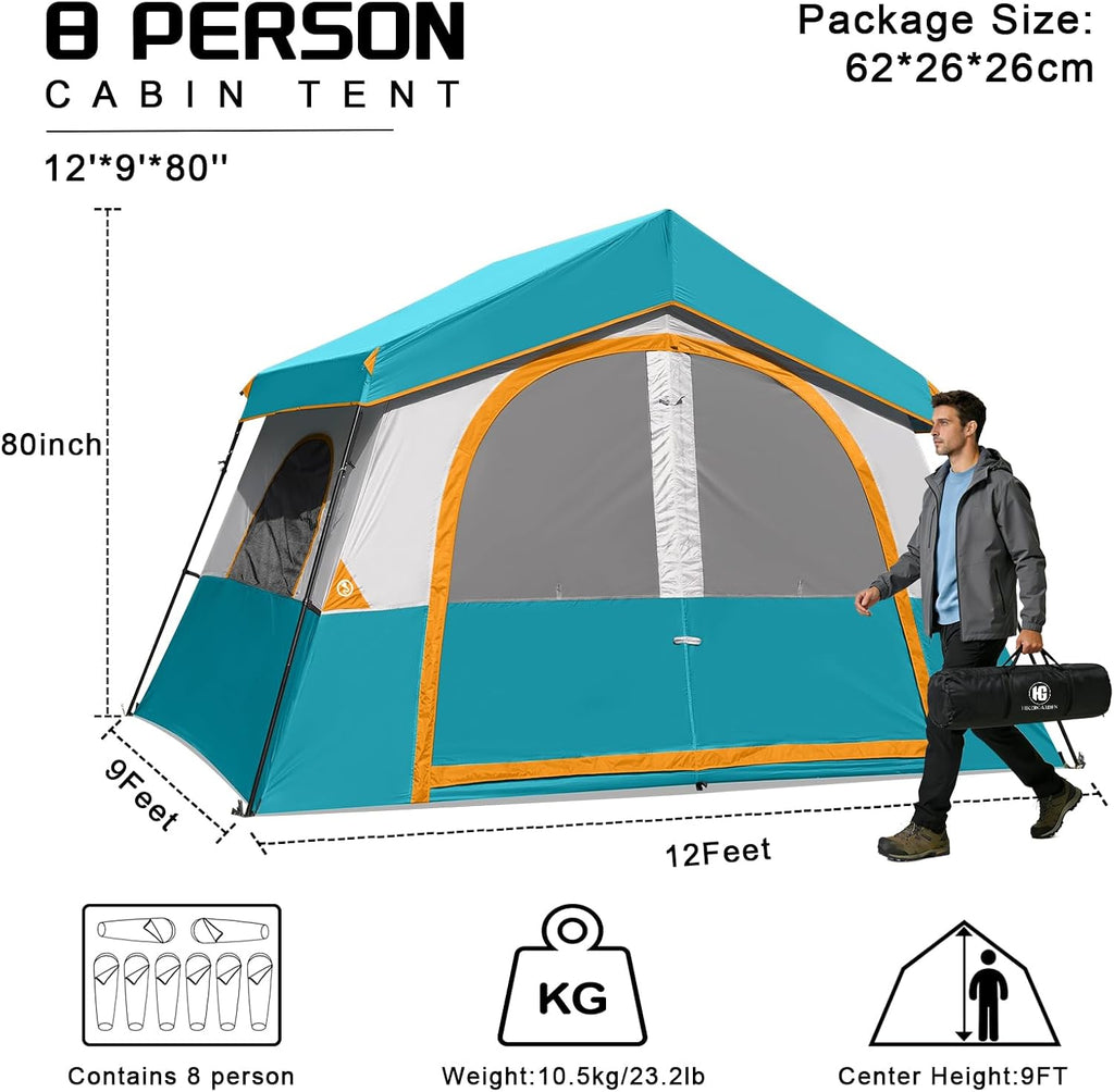 HG 6-8 Person Camping Tent Waterproof Family Cabin Tent for Camping