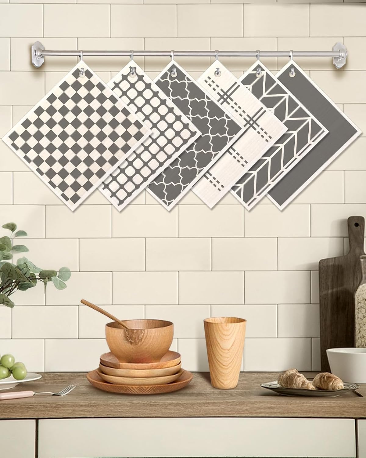 Miss Adola 6 Pack Swedish Dishcloths for Kitchen - Reusable Dish Cloths for Washing Dishes Absorbent Cute Funny Kitchen Towels Cleaning Sponge, Grey Checked