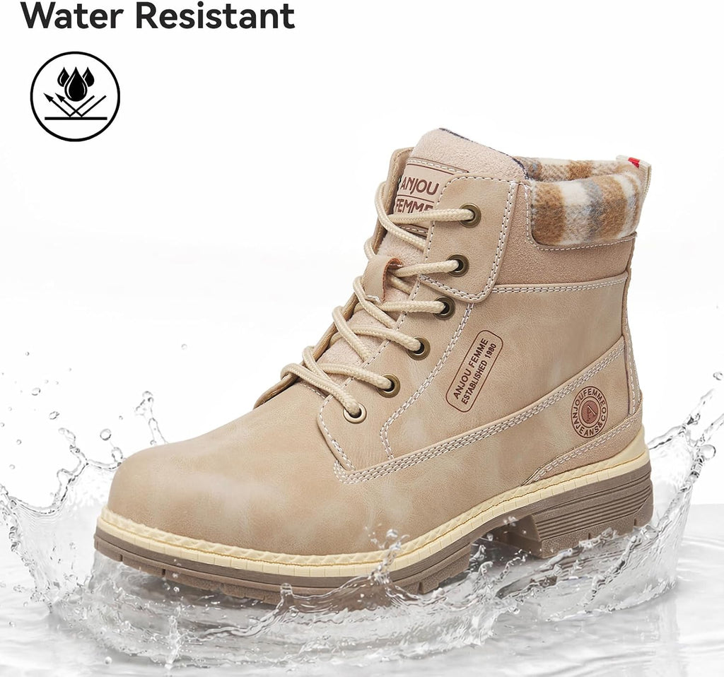 ANJOUFEMME Outdoor Hiking Boots for Women Waterproof - Womens Ankle Boots Lightweight Snow Winter Boots for Trekking Walking