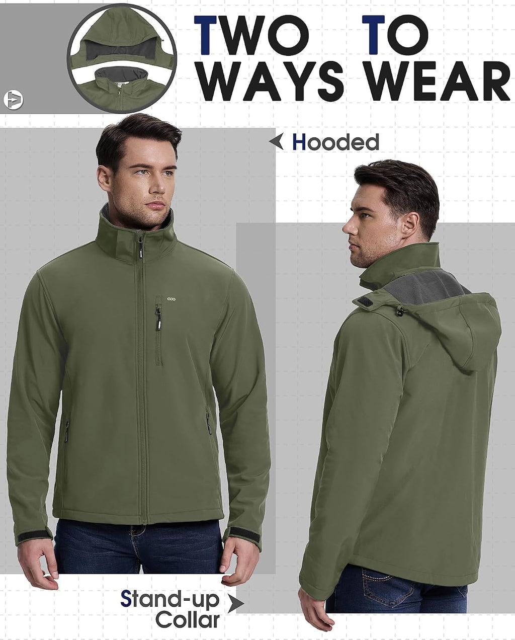 33,000ft Men's Hooded Softshell Jacket Waterproof Fleece Windbreaker Jacket
