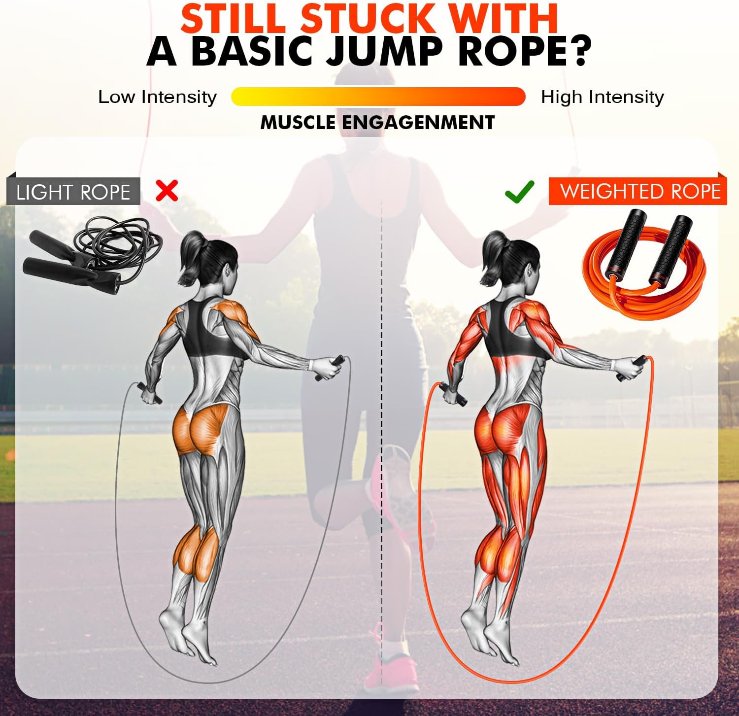 KUTIZE Jump Rope, Weighted Jump Rope for Men Women, Adjustable 1lb Heavy Skipping Ropes, Suitable for Boxing, Cardio, Home Fitness, Training Muscle, Home Gym Workout Equipment for Full Body Exercise