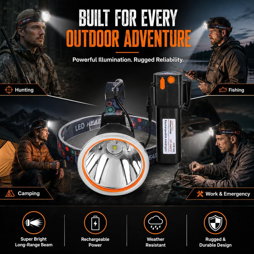High Power Rechargeable Coon Hunting Lights – Super Bright LED Waterproof Headlamp, Adjustable Beam Head Flashlight for Hunting, Fishing, Camping, Hiking, Outdoor Activities & Emergency Use