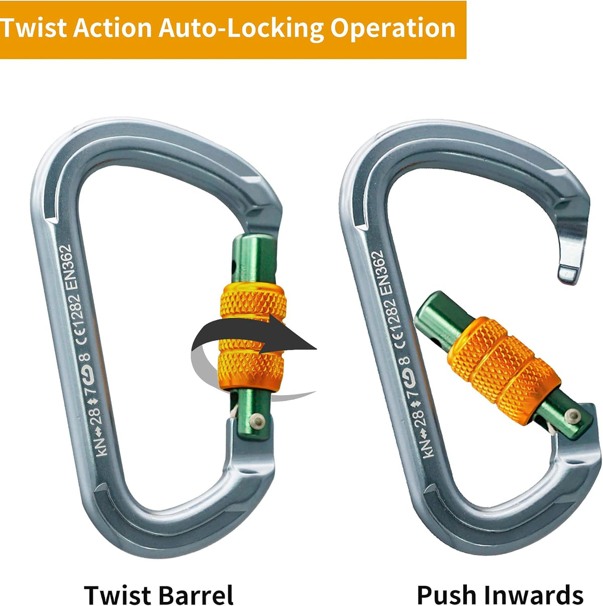 SOB Auto Locking Climbing Carabiner Clips,Heavy Duty Asymmetrical Carabiner Connector Used for Rappelling Gear Rescue Outdoor Projects Dog Leash