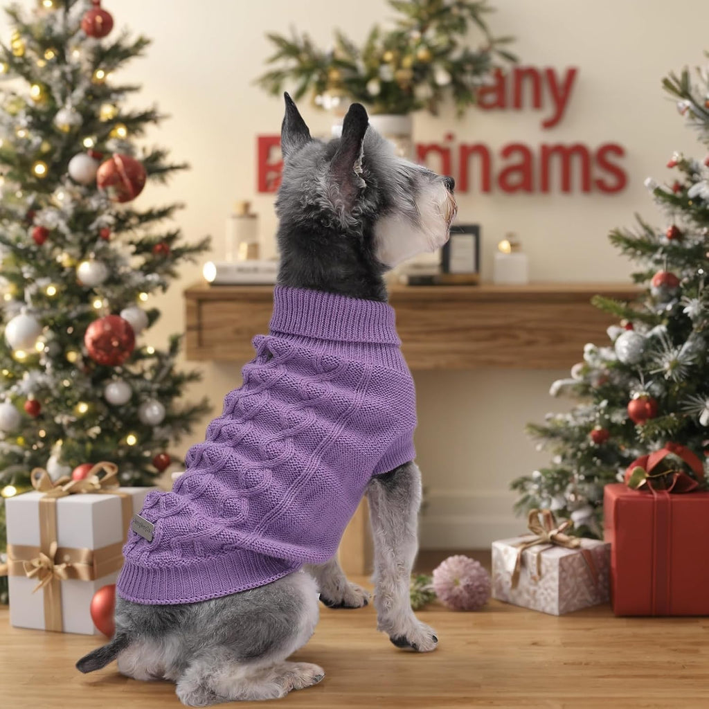 Small Dog Sweaters, Soft Knit Cold Weather Turtleneck Dog Clothes, Lightweight Warm Puppy Sweater for Chihuahua, Dachshund, Shih Tzu, Yorkie (Purple, M)
