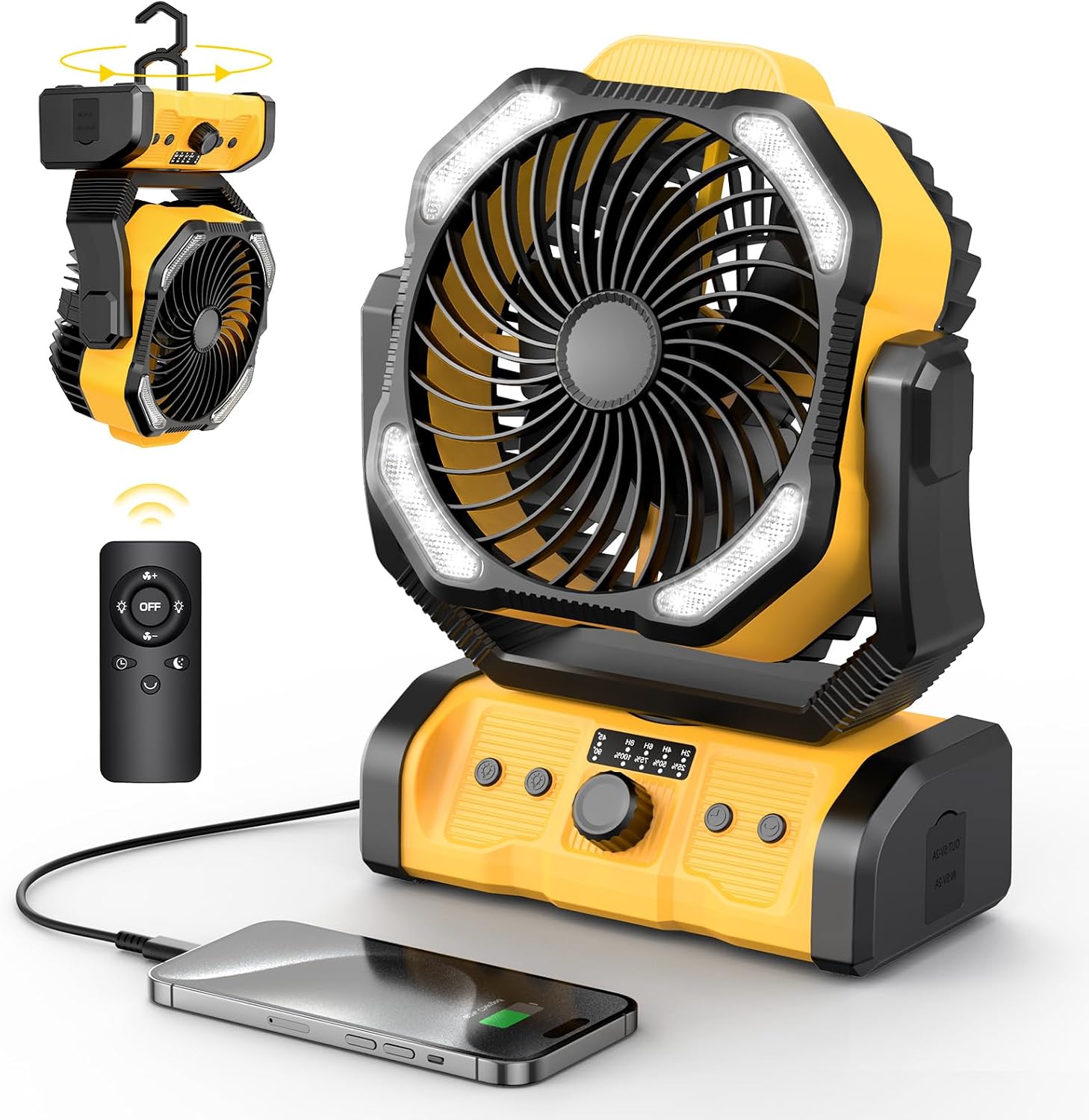 Peouix Portable Rechargeable Fan, 20000mAh Cordless Battery Powered Camping Tent Fans with LED Lantern, Operated Outdoor Ventiladores for Travel Camp Fishing Office Home Essentials