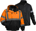 3 in 1 Safety jacket,Reflective high Visibility Hooded jacket,Hi Vis Bomber Jacket shell and fleece lining,Waterproof,ANSI Class 3 Black Bottom Orange,2XL