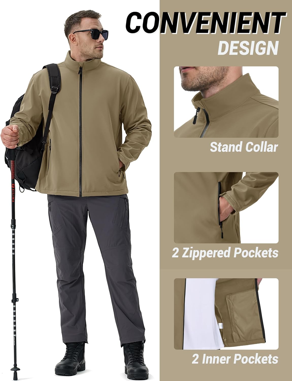 TACVASEN Men's Lightweight Softshell Waterproof Fleece Windbreaker Jacket