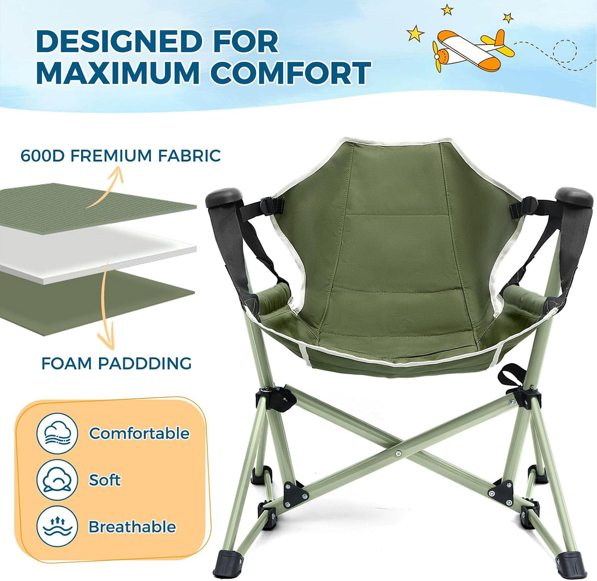 Kids Hammock Chair, Kids Camping Chair, Folding Chair, Green