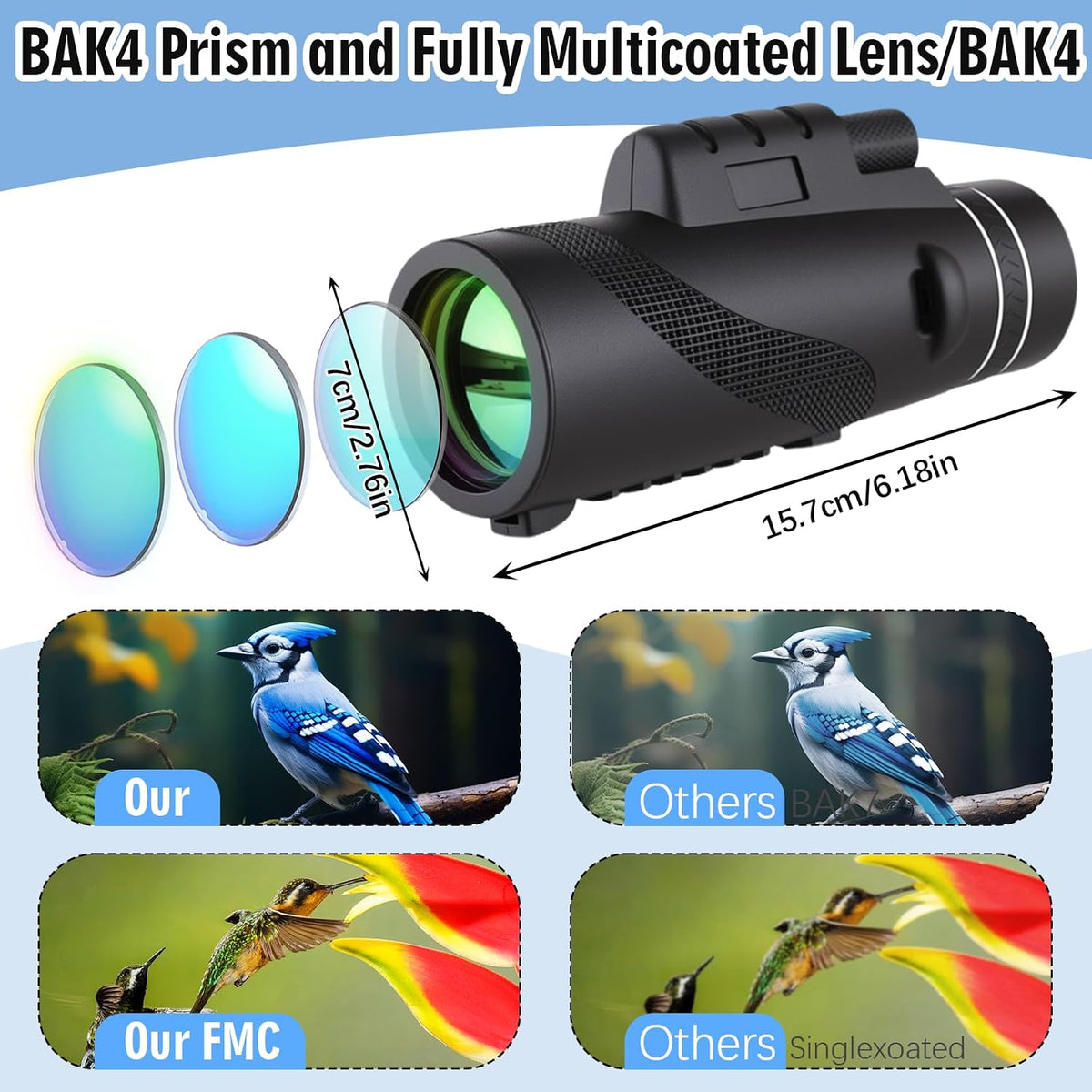 Monocular Telescope 80x100 High Powered Waterproof Monoculars for Adults with Smartphone Adapter Tripod Monocular for Wildlife Bird Watching Hunting Hiking Camping Travel, Black
