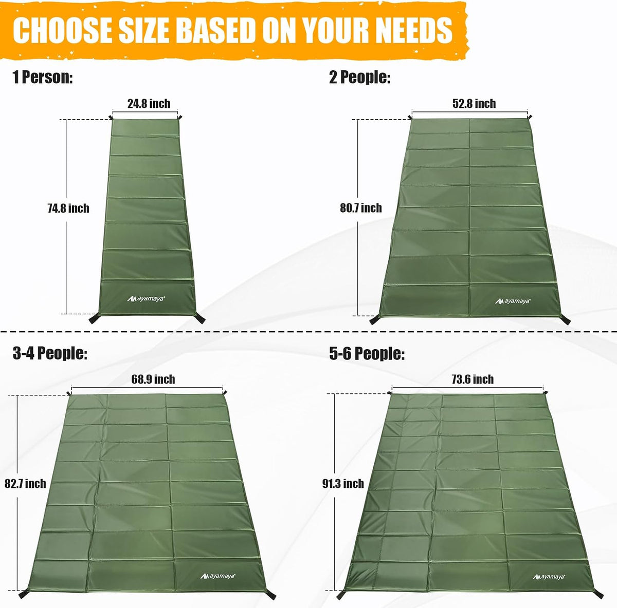 Foam Sleeping Pad for Camping - AYAMAYA Foldable Camping Mattress for 1/2/3/4/5/6 Person, Extra Thick Waterproof Tent Footprint Inner Camping Mat for Outdoor Backpacking Hiking Picnic Camping