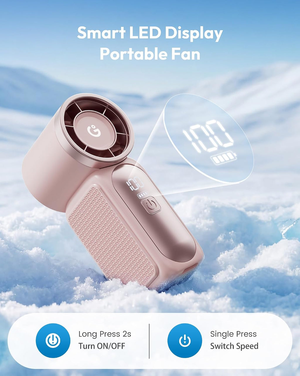 Gaiatop Portable Handheld Mini Fan, 6 Speeds 16900 RPM High Velocity Personal Fan with LED Display, USB Rechargeable, Mini Fan with Lanyard for Makeup, Travel, Outdoor Fan for Women Girl Gift, Pink