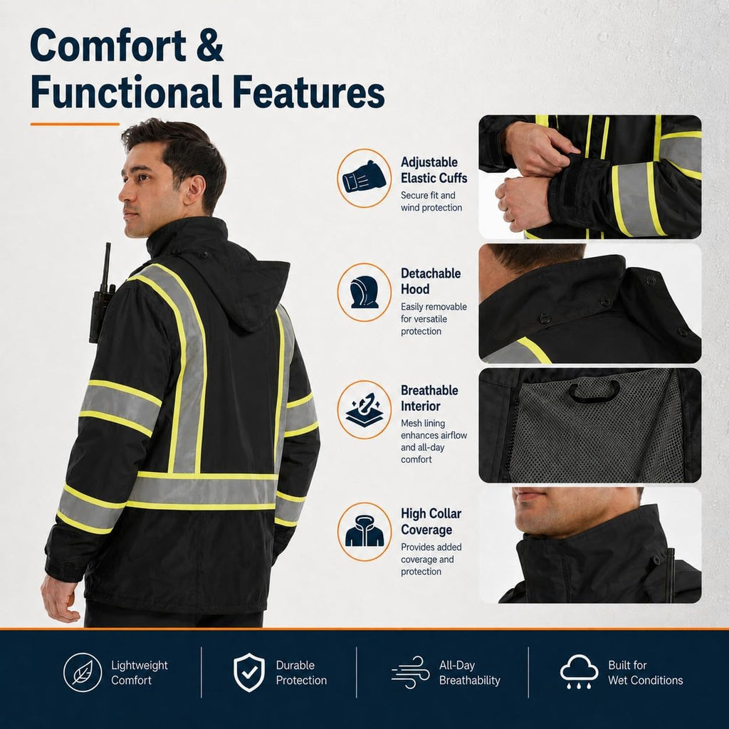 SKSAFETY Hi Vis Safety Rain Jacket for Men, Construction Work Rain Gear Heavy Duty Class 3 Rain Coat Waterproof Lightweight