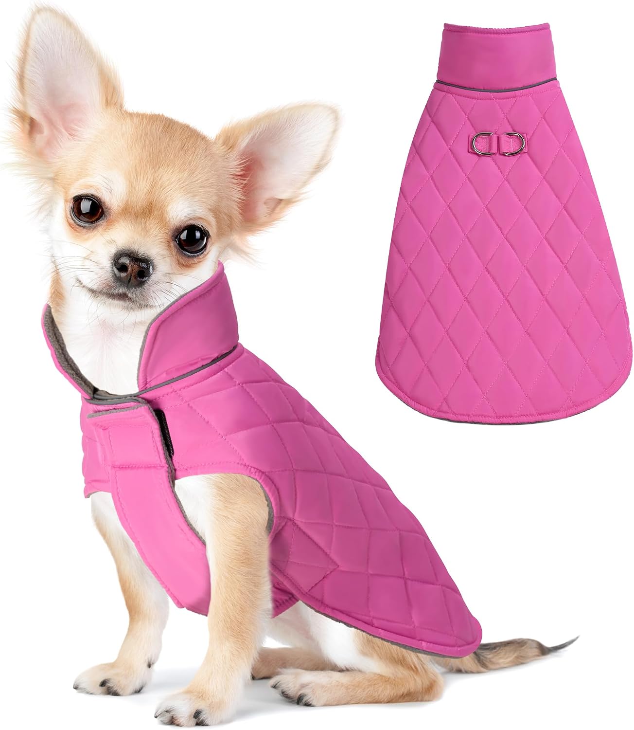 Mile High Life Dog Warm Coat, Small Dog Winter Jacket Windproof Water Resistant Cold Weather Coats Cozy Snow Jacket Vest for Puppies (Hot Pink, Medium Chest 17.3")