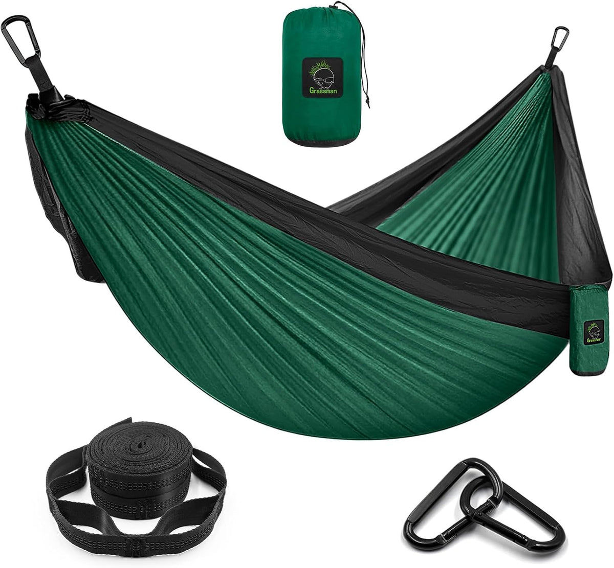 Grassman Camping Hammock Double & Single Portable Hammock with Tree Straps, Lightweight Nylon Parachute Hammocks Camping Accessories Gear for Indoor Outdoor Backpacking, Travel, Hiking, Beach