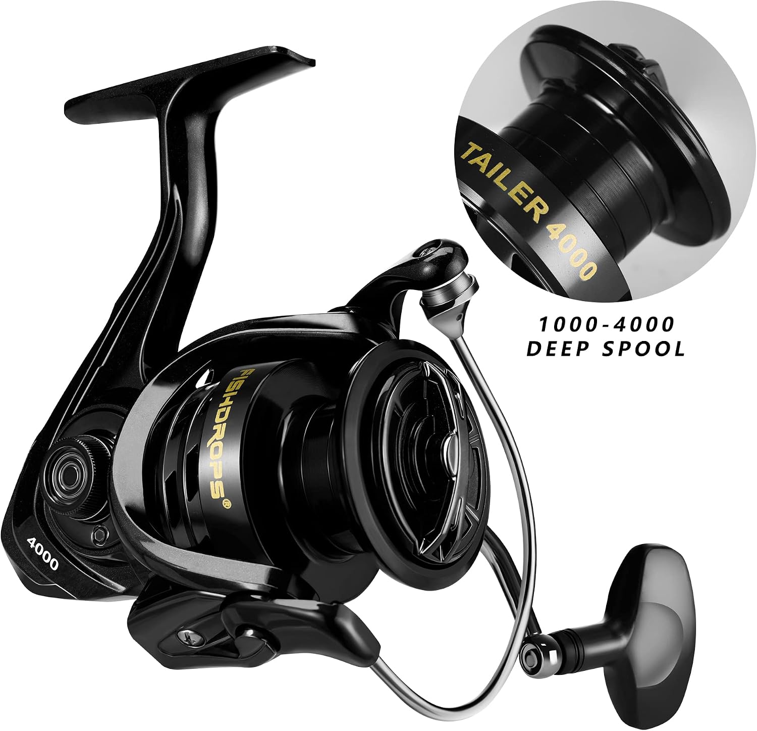 Fishdrops Fishing Reels Spinning Reel Left/Right Interchangeable Aluminium Handle, 7.5 oz Ultralight Spinning Reels, 5.5:1 Gear Ratio Deep/Shallow Aluminum Spool for Freshwater and Saltwater