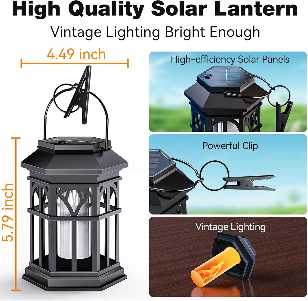 4 Pack Solar Lanterns Outdoor Waterproof, Upgraded Flickering Flame Solar Lantern Lights, Auto On/Off Outdoor Lanterns, Outdoor Hanging Lantern for Yard Garden Table Decor