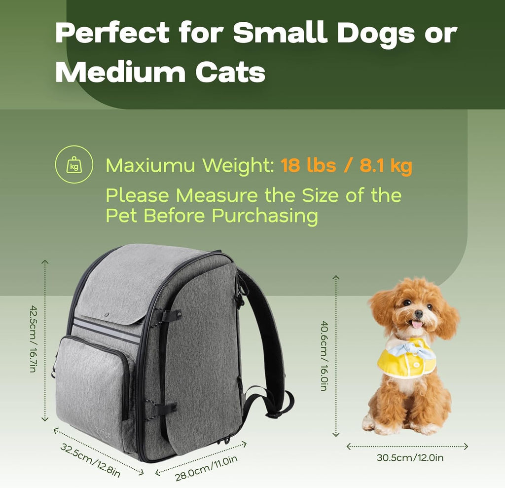 Premium Dog & Cat Carrier Backpack for Travel, Hiking & Vet Visits - Solid Durable Pet Backpack with Breathable Mesh, Safety Strap, Anti-Anxiety Curtain & Storage Pockets (Gray)
