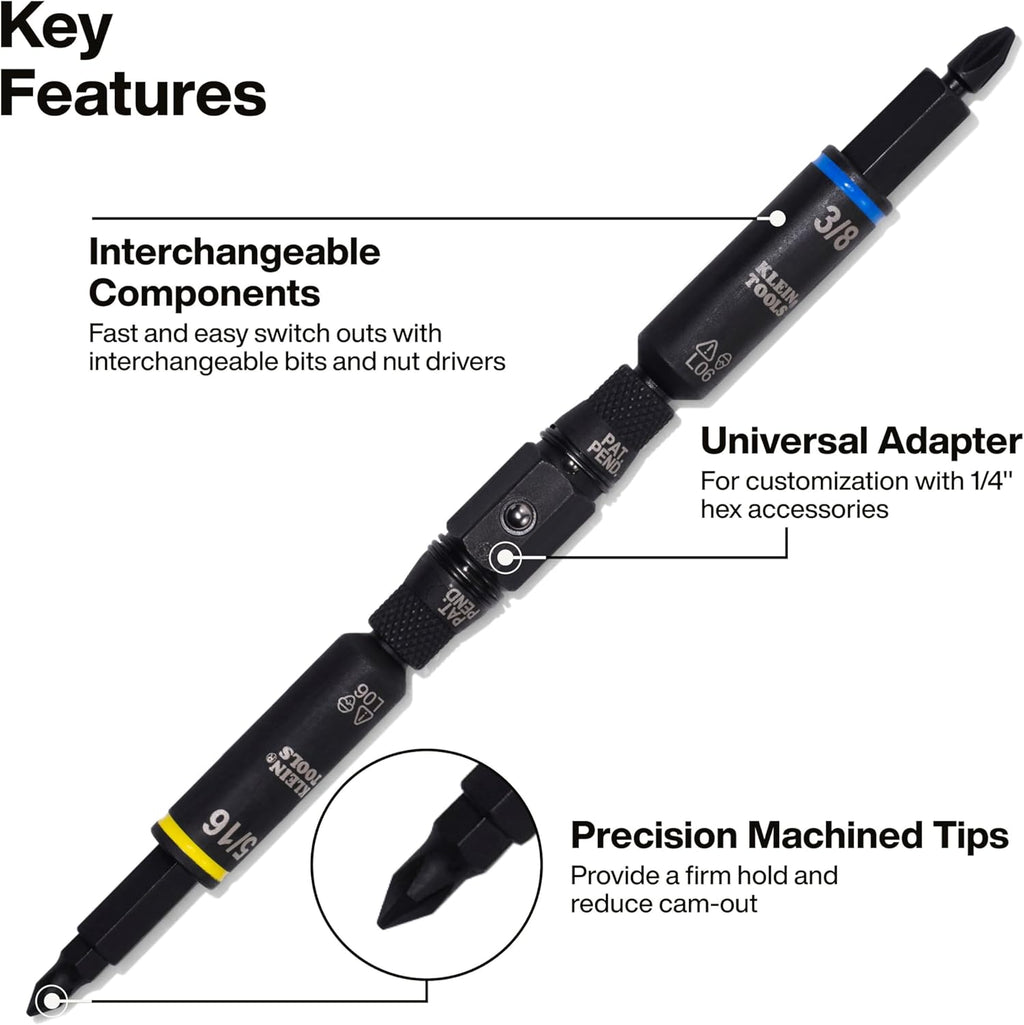 Klein Tools 32500HD Multi-Bit Screwdriver/Nut Driver, Impact Rated 11-in-1 Tool with Phillips, Slotted, Square and Torx Tips