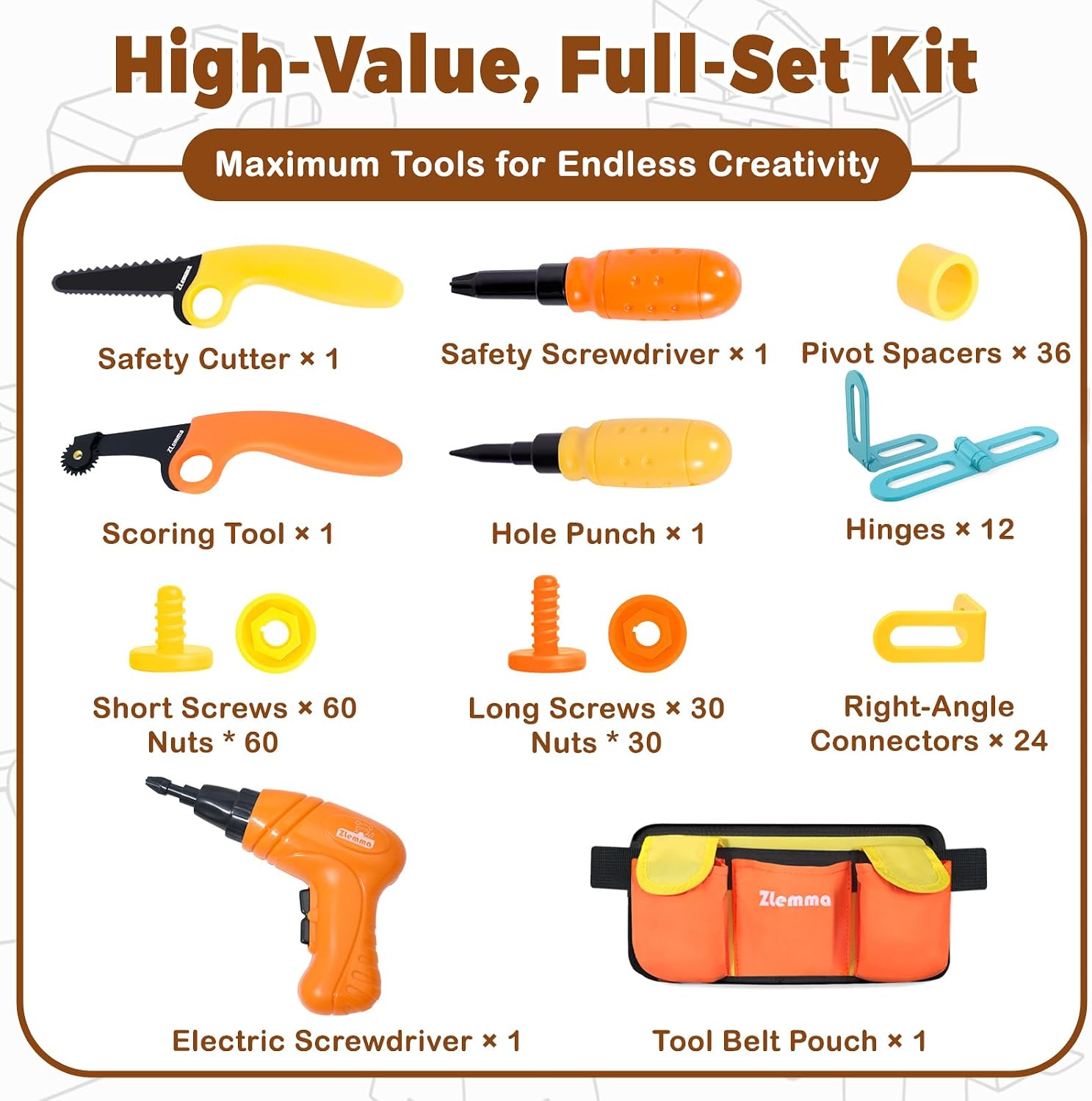 Kids Cardboard Construction Tool Set with Electric Drill & Tool Belt -258PCS, STEM Building Kit for Creative Craft Projects, Educational DIY Engineering Toy for Boys & Girls