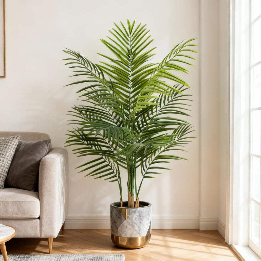4ft Artificial Palm Tree Indoor, Large Fake Tropical Areca Palm with 13 Trunks, Tall Faux Floor Plants for Indoor Living Rooms Offices Bedroom Home Decor