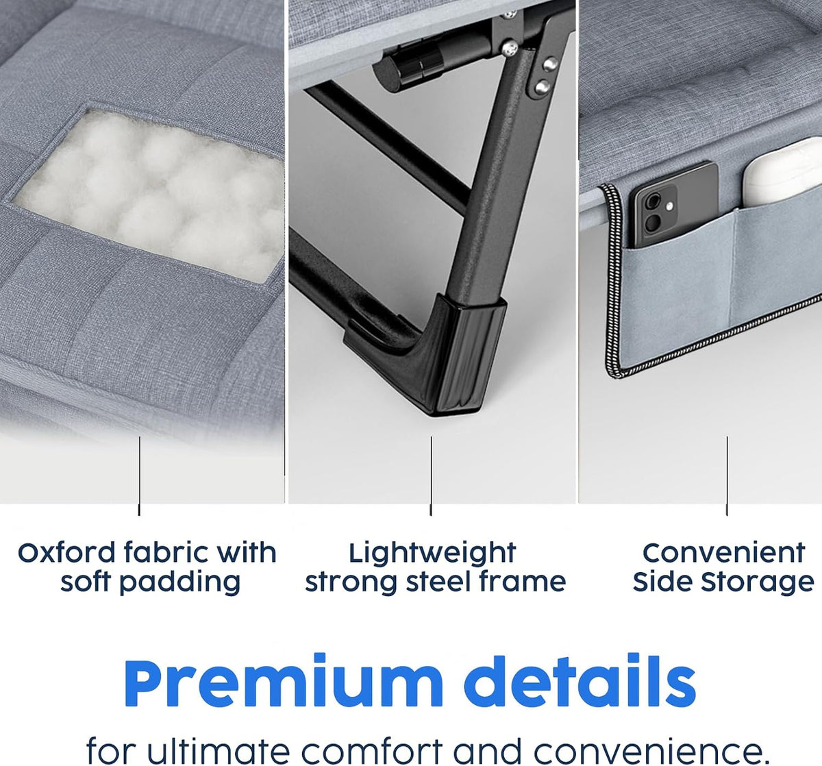 Adjustable Folding Camping Cot with Mattress(L''70in)