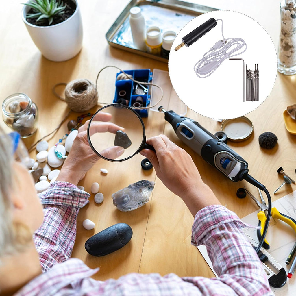 15 Pcs Portable USB Charging Mini Electric Drill Cordless Rotary Tool with Variable Speeds and Multi-accessories for DIY Crafts Woodworking and Light Home Repairs