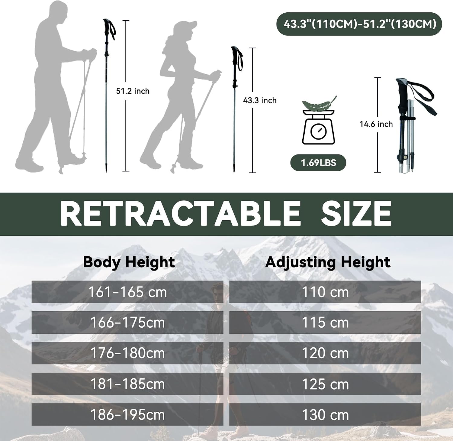 2 Pack Aluminum Trekking Poles, Tri-Fold Collapsible Walking Hiking Sticks | Adjustable, Quick-Lock, Lightweight, for Men Women Seniors Balance, Backpacking Camping Travel Gear by Underwood Aggregator