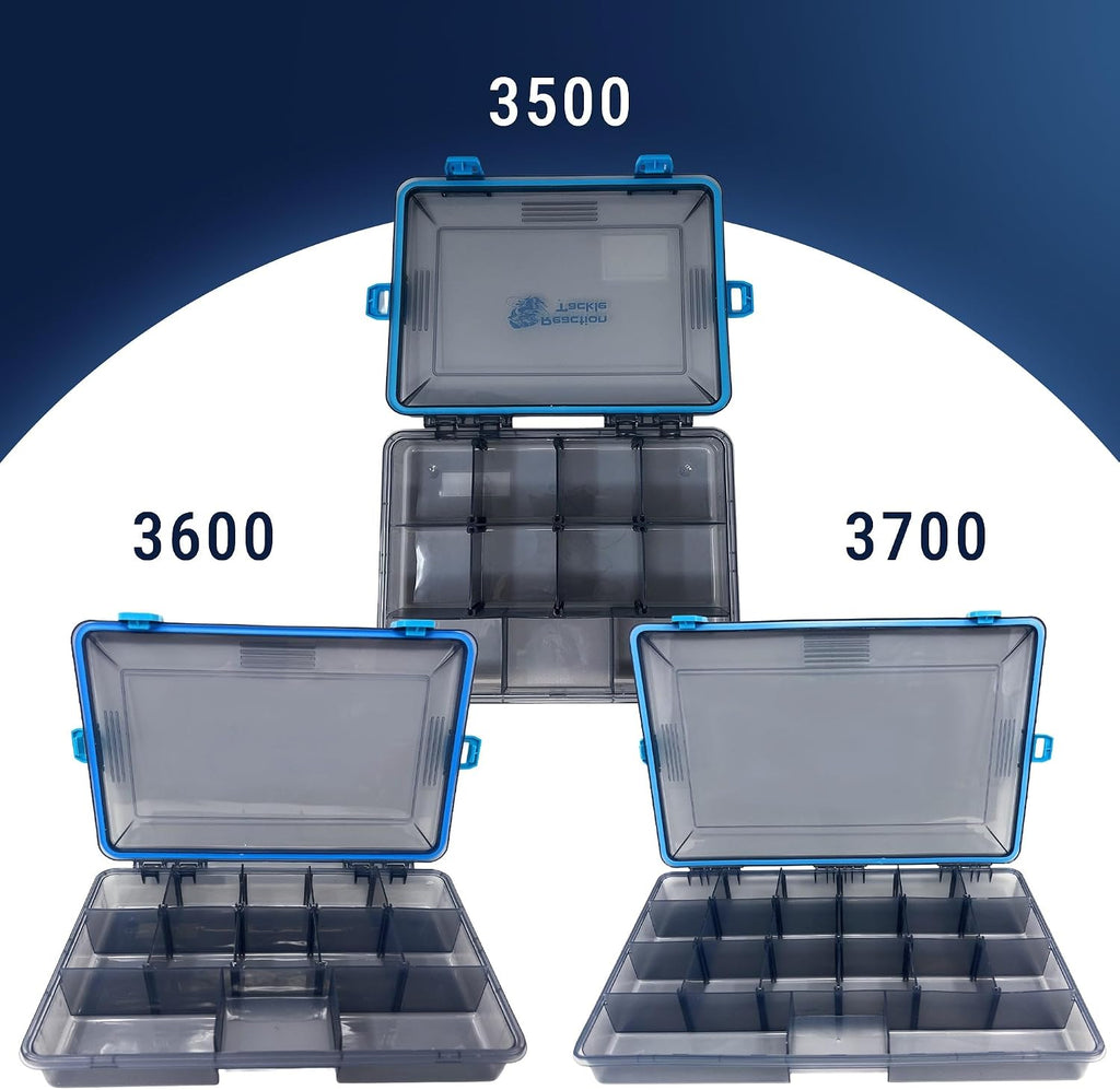 Reaction Tackle Standard Tackle Trays, Plastic Tackle Box Organizers with Four Secure Latches, Removable Dividers and Semi Transparent Lid for Fishing Storage - 3700 (4-Pack)