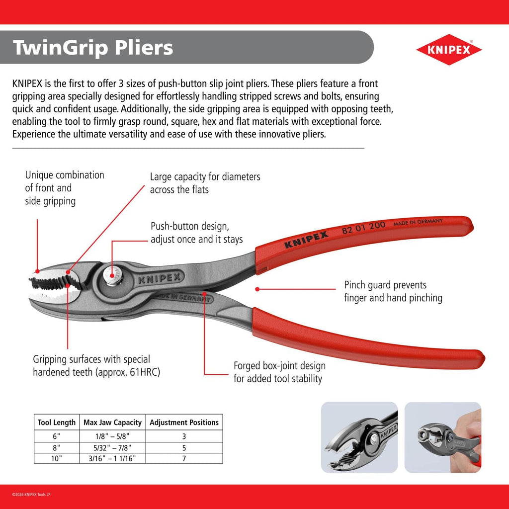 KNIPEX 82 01 200 TwinGrip Pliers, 8-inch