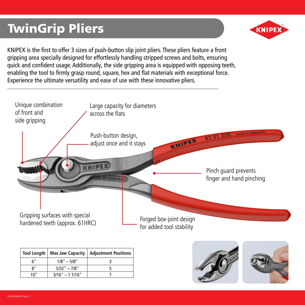 KNIPEX 82 01 200 TwinGrip Pliers, 8-inch