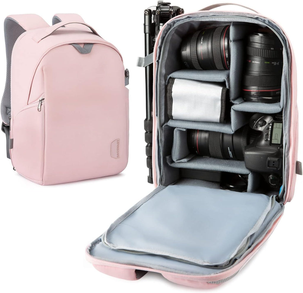 BAGSMART Small Camera Bag Backpack, DSLR SLR Camera Case Fits 13.3 Inch Laptop, Waterproof Photography Backpacks with Rain Cover Tripod Holder for Women Men, Black