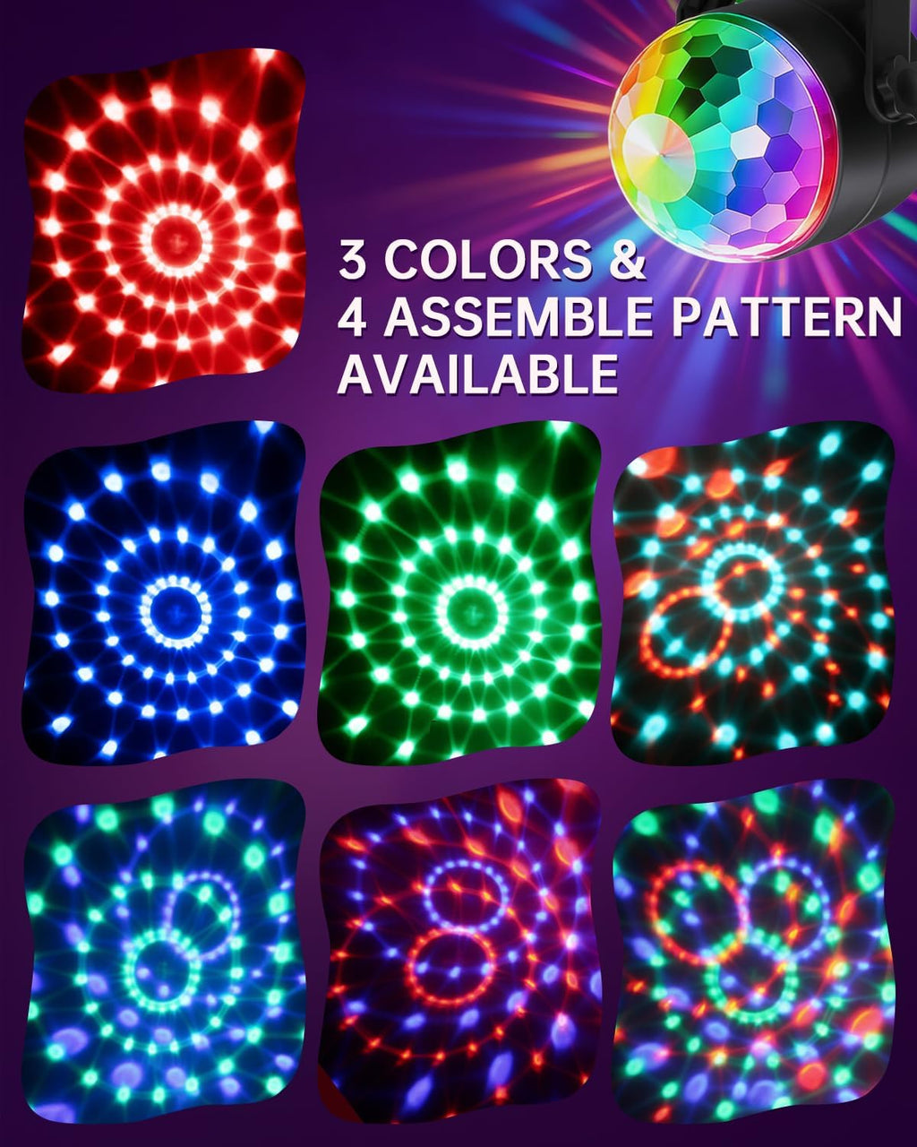 Luditek 2-Pack Portable Sound Activated Party Lights, Battery Powered/USB