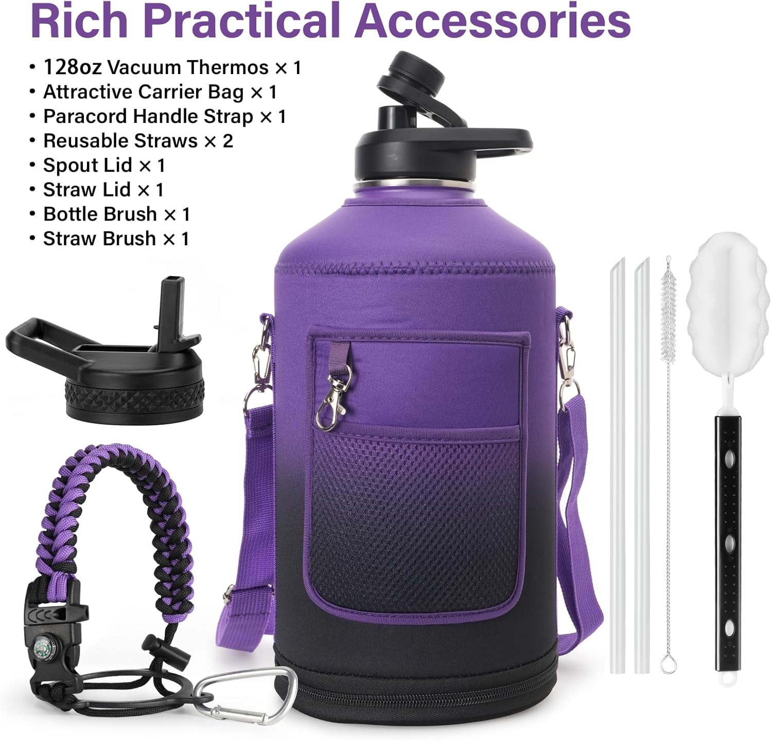 DYSANKY 1 Gallon Insulated Water Bottle w/Straw & Portable Carrier Bag