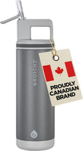 GROSCHE Alpine Flip 'N Sip Steel Water Bottle with Straw, Steel Gray, 20 oz