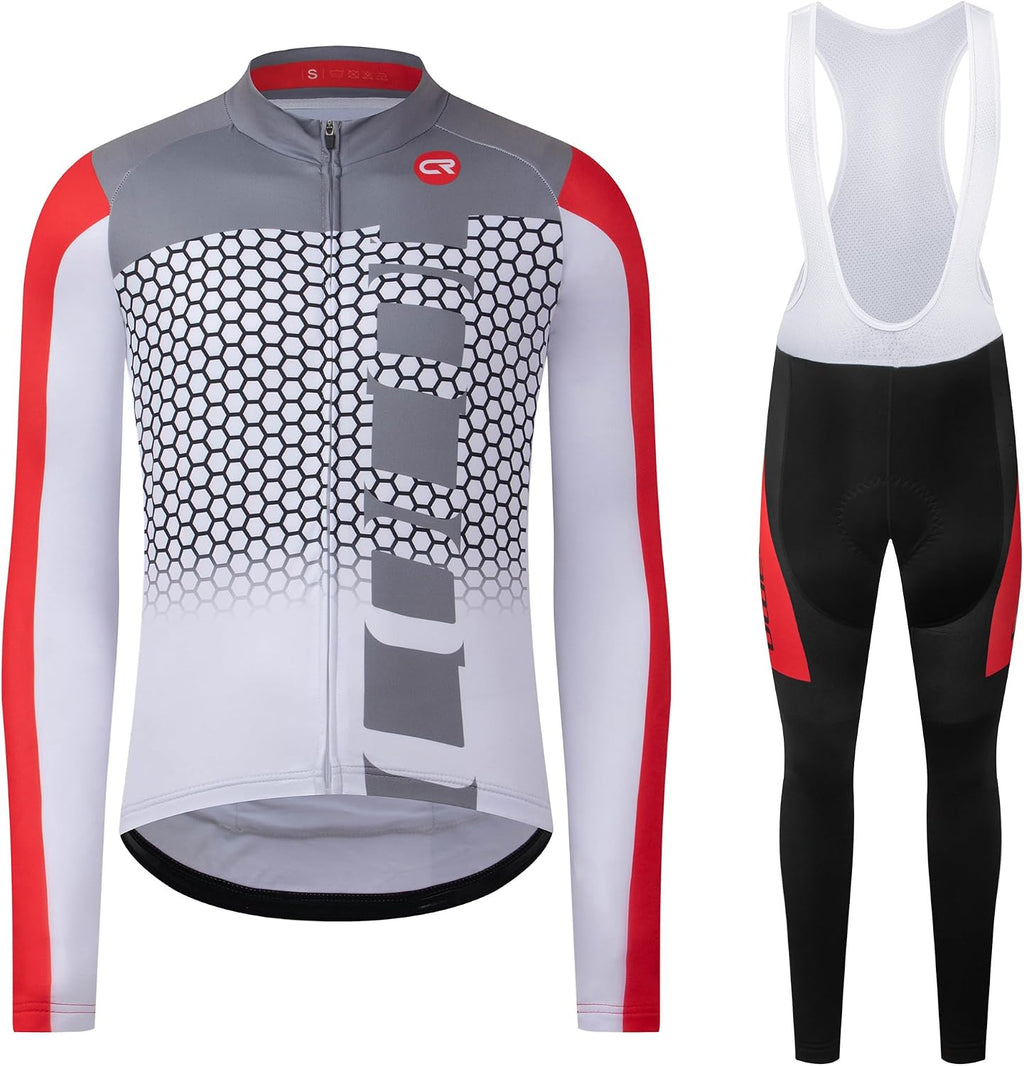 Coconut Ropamo CR Men's Cycling Clothing Set Long Sleeve Cycling Jersey Zipper Pocket Bike Outfit Cycling Bib Pants 3D Padded