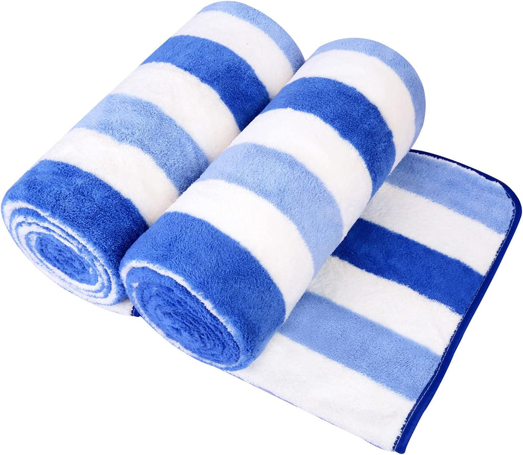JML Bath Towels Set, 2 Pack, 30" x 60", Cabana Stripe Blue