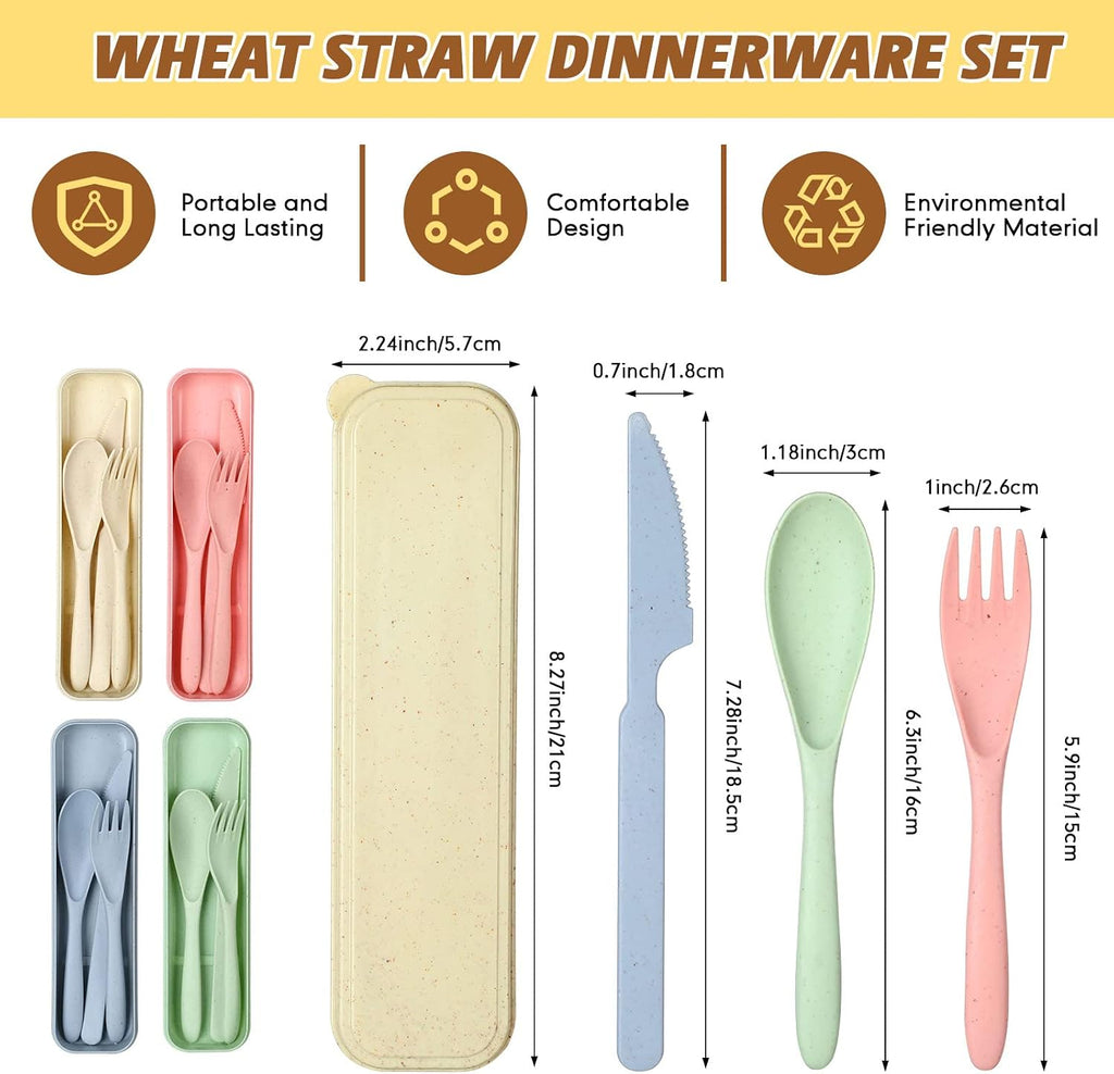 Jinei Reusable Travel Utensils Set Wheat Straw with Case,Bright