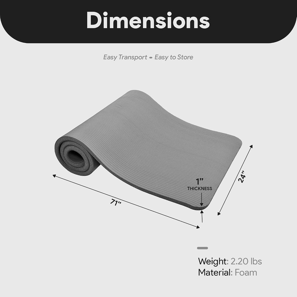 BalanceFrom All Purpose 1-Inch Extra Thick High Density Anti-Tear Exercise Yoga Mat with Carrying Strap, Multiple Colors