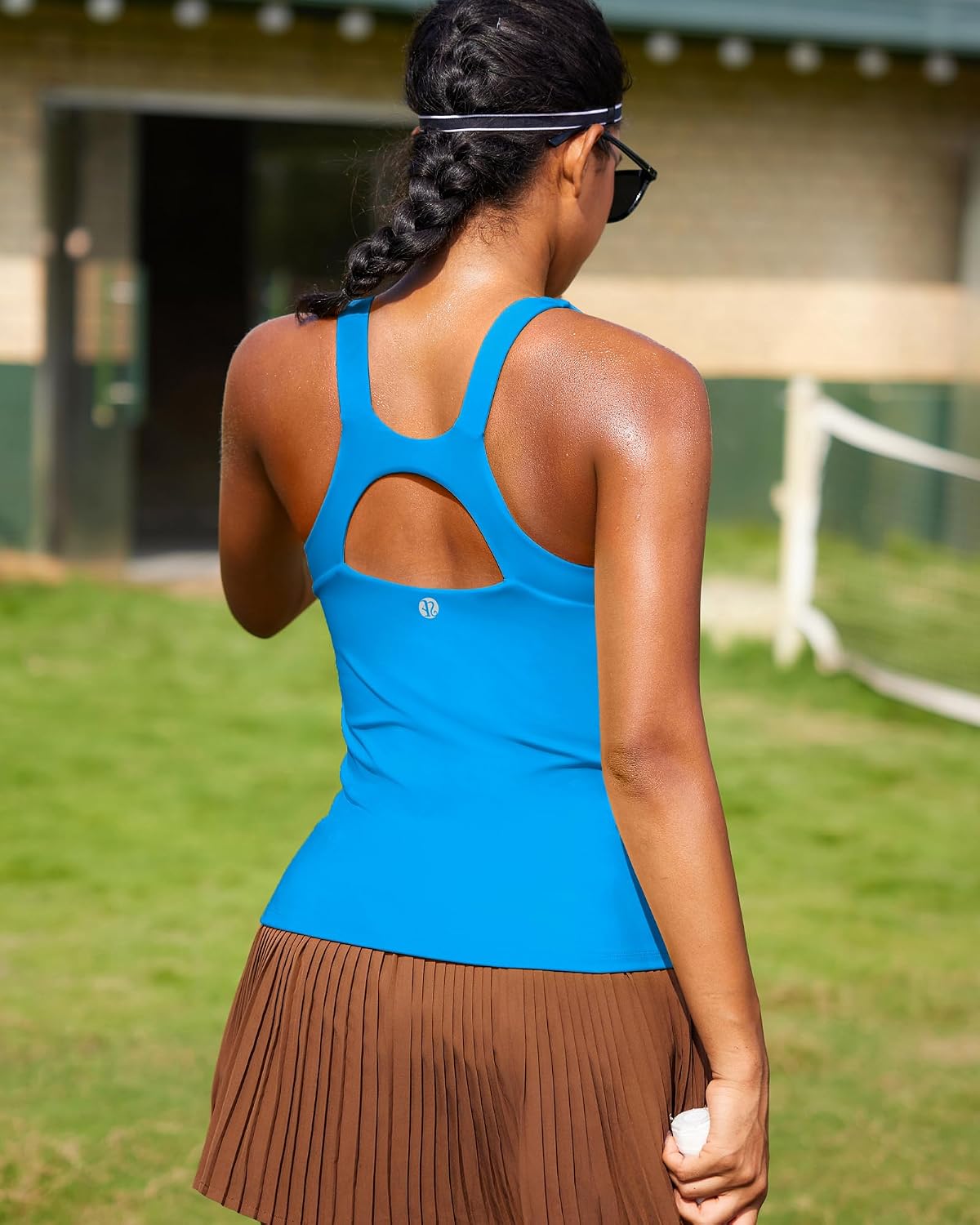 RUNNING GIRL Workout Tops for Women,Strappy Back Black Top with Built in Bras Camisole Yoga Crop Tank Tops Padded