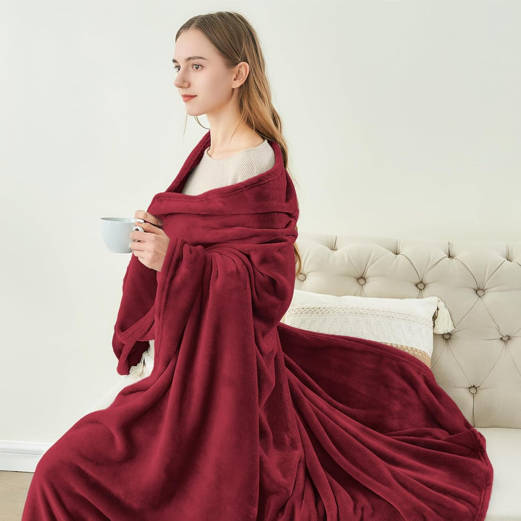 BEDELITE Fleece Blanket Soft Plush Throw for Couch Burgundy 50"x60"